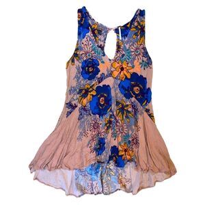 Free People Sleeveless Mini Floral Tunic Dress In Taupe